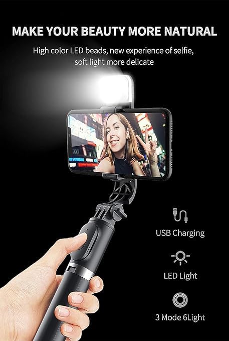 Extendable Flash 3-in-1 Selfie Stick Tripod with Bluetooth Remote