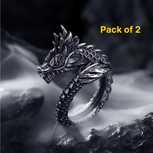 Silver Adjustable Dragon Ring (Pack of 2)